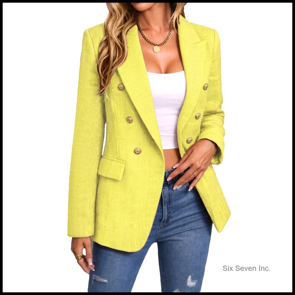 Tweed Blazer Jacket Fully Lined Business Casual Work Coat Pockets